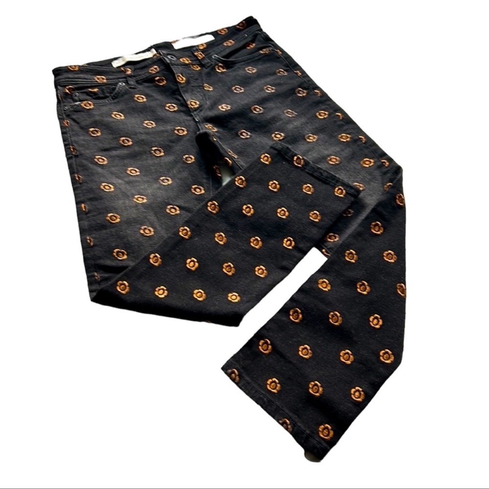Pilcro Anthropologie |‎ Embroidered Slim Straight Jeans Floral Black 27